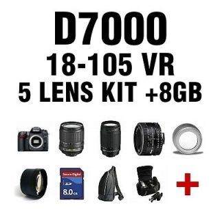   D7000 Camera Body +5 Lens Kit 18 105 VR + 70 300 + 8 GB + Accessories