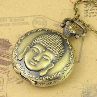 New Classical Buddha Antique Bronze Quartz Analog PocketWatch Necklace 