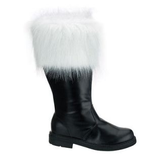 NEW Mens Santa Clause Claus BLACK Costume BOOTS with Fur 8 9 10 11 12 
