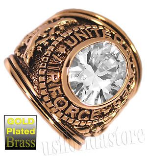 Mens Simulated Diamond US Air Force Military Gold Plated Ring