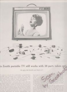 Vintage 1963 print ad for Zenith Jetliner TV   portable   price $189 