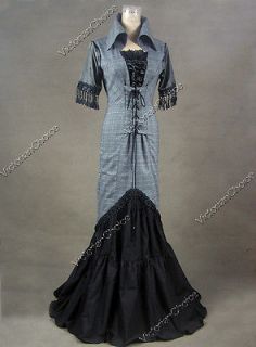   Edwardian Cotton Blend Tartan Satin Dress Ball Gown Reenactment 177 L