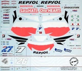 STUDIO 27 REPSOL MOTO GP 2011 DECAL for TAMIYA 1/12 HONDA RC211V 