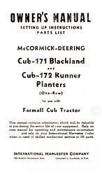mccormick farmall cub 171 172 planter operators manual time left