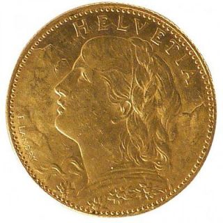 switzerland 10 francs km 36 au++ gold coin helvetica 1911