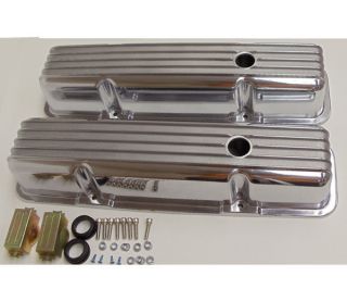   BLOCK CHEVY FINNED TALL POLISHED ALUMINUM VALVE COVERS w/ holes 283