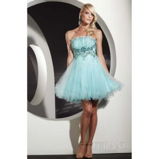 TERANI COUTURE P200 AQUA BLUE COCKTAIL DRESS PROM PARTY STUNNING CHIC 