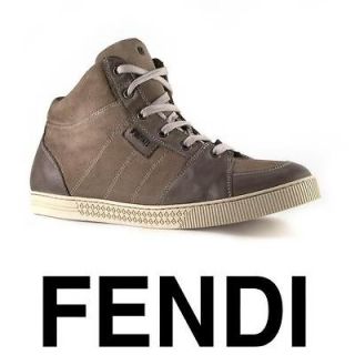 Fendi mens Light Brown Cotton high sneakers trainers shoes Size US 8.5 