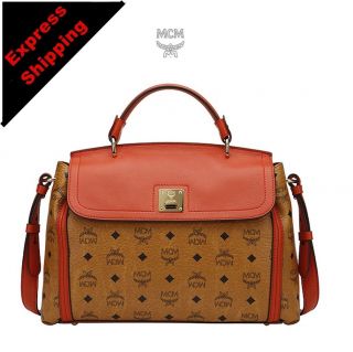 NEW Genuine MCM Visetos Leather Orange Medium Shoulder Bag For WOMEN