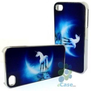 White Unicorn Horse Moonlight 3D Lenticular Print Hard Cover Case 