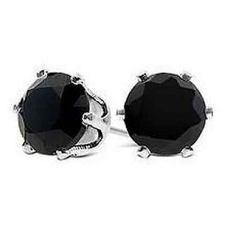 9K White Gold Filled Black Round Cubic Zirconia Stud Earrings Mens 