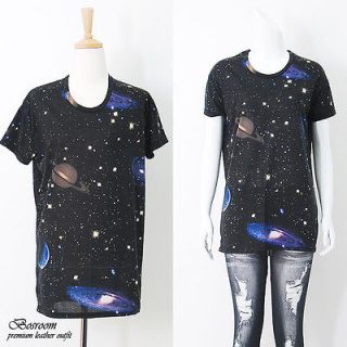 RARE BR NEW Women Galaxy space print graphic t shirt long rock punk 