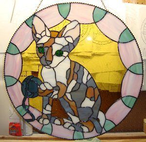 Newly listed DEVON REX CALICO Stained Glass Window Sun Catcher Panel