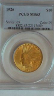 1926 $10 PCGS MS63 GOLD INDIAN HEAD EAGLE COIN RARE $10 #22113689 0.48 