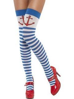 Sexy Ship Mate Sailor Stockings Blue and White with Anchor Fancy Dress 