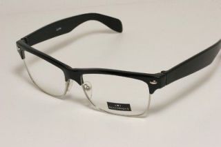 Clubmaster rectangle clear lens Eye glasses Black nerd vintage retro 