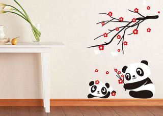 Two Lovely Baby Panda Wall Sticker Home Decor Panda and Cherry 