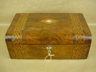 19th Century English Traveling Lap Desk Box w/Beautiful Inlaid Wood 