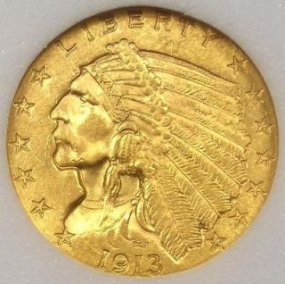 1913 Indian Gold Quarter Eagle $2.50   GEM UNCIRCULATED   RARE MS 