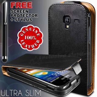 REAL GENUINE LEATHER FLIP CASE & SCREEN GUARD FITS SAMSUNG GALAXY ACE 