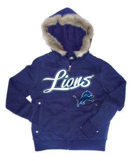 Detroit Lions Womens Blue Brushed Fleece Faux Fur Sherpa Lined Full 