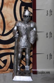 Foot Silver Suit of Armor Medieval Knight in Long Sword & Shield 