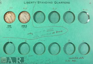 Old Time Meghrig Standing Liberty Quarter Album, 14 Coins w/1927 S