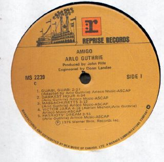 Arlo Guthrie Amigo LP VG NM Canada Reprise MS 2239