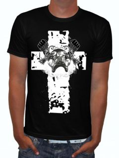 Roxx Skull on A Cross Rockabilly Skull Biker T Shirt