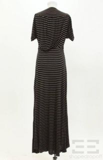 Navy Blue & Tan Stripe Jersey V Neck Long Dress Size Medium NEW