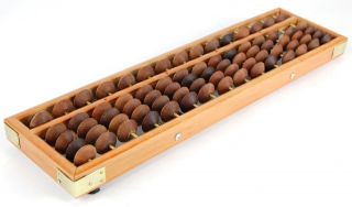 Wood Abacus Chinese Rustic Calculator Brass Accents New