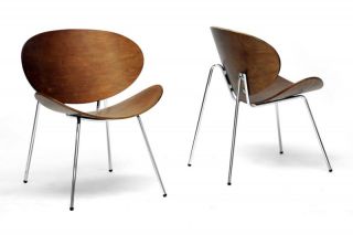 Walnut Effect Mid Century ModernCurve accent Chairs Steel Legs