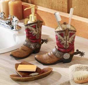    Theme Cowboy Boots Bath Accessories Set Bathroom COUNTRY Decor NEW