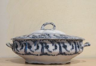 Adderley Constance Flow Blue Oval Covered Serving Bowl