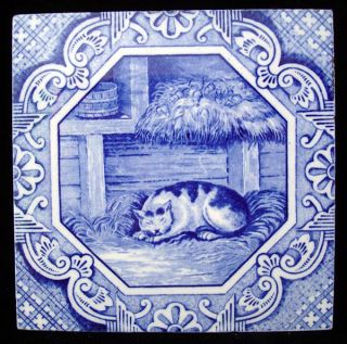 Minton Hollins Tile Aesop Fables ~ Mice Belling the Cat 1870 Transfer 