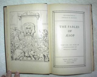 1933 The Fables of Aesop Illustrated Leatherette Gold Gilt Top Ribbon 