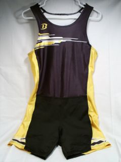 Singlet Black and Yellow Rowing Crew Wrestling Unisuit Sz SM Med Large 
