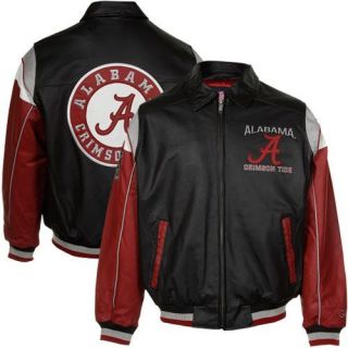 Alabama Crimson Tide Napa Leather Varsity Full Zip Jacket Black 