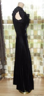 Vintage 80s 50s Black Velvet Full Sweep Sweetheart Gown Dress Ruffles 