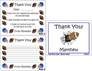 Football Sports Kid Adult Birthday Party Personalized Thank You Note 
