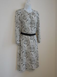 New AKRIS Chalk Print Silk 3 4 Sleeve Dress with Belt 8
