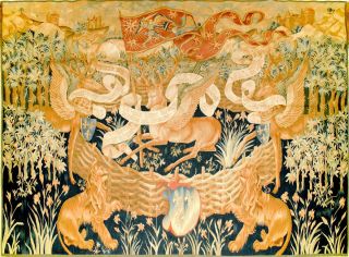   Aubusson Tapestry Wool Silk “Les Cerfs Ailés” 169x228cm