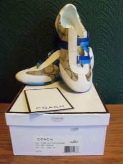 Coach Juli Signature Sneakers Khaki and Blue with Box Size 8 Worn Once 