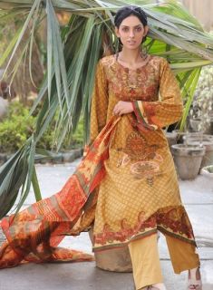 2012 Gul Ahmed lawn mustard suit UNSTITCHED material fabric NOT ready 