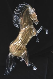 murano art glass gold clear rearing horse 20 % off