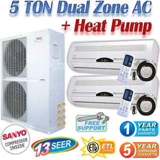 Dual Zone Mini Split Air Conditioner Ductless Heat Pump AC, A/C Heater 