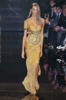 New $4700 Gucci Gold Runway Goddess Chiffon Silk Open Back Dress Gown 