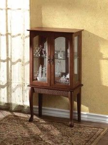 and alder wood curio cabinet with glass doors and mirrored back size 