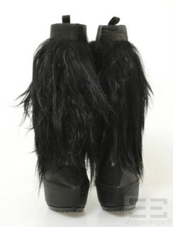Alexander Wang Black Leather Goats Fur Platform Polina Boots Size 37 