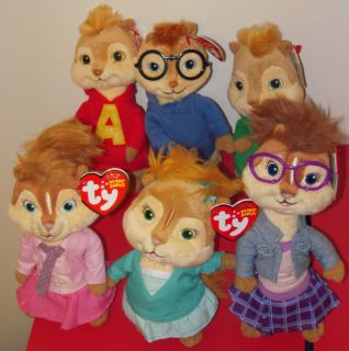 Ty Set of 6 ALVIN SIMON THEODORE BRITTANY ELEANOR JEANETTE Beanie Baby 